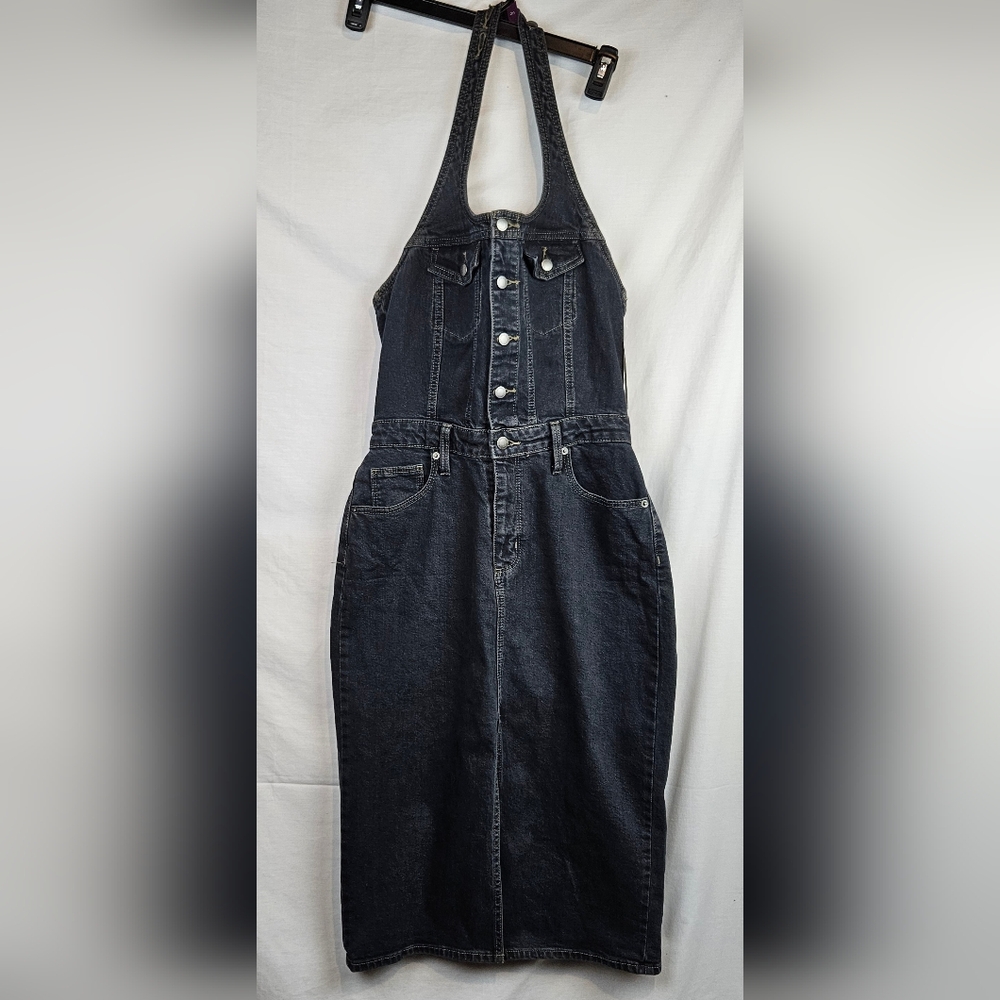 Universal Thread Black Denim Halter Neck Overall‎ Style Dress 6 Western